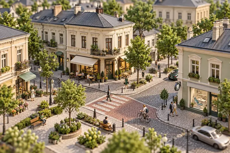 Ілюстрація міського кварталу з локальними бізнесами
